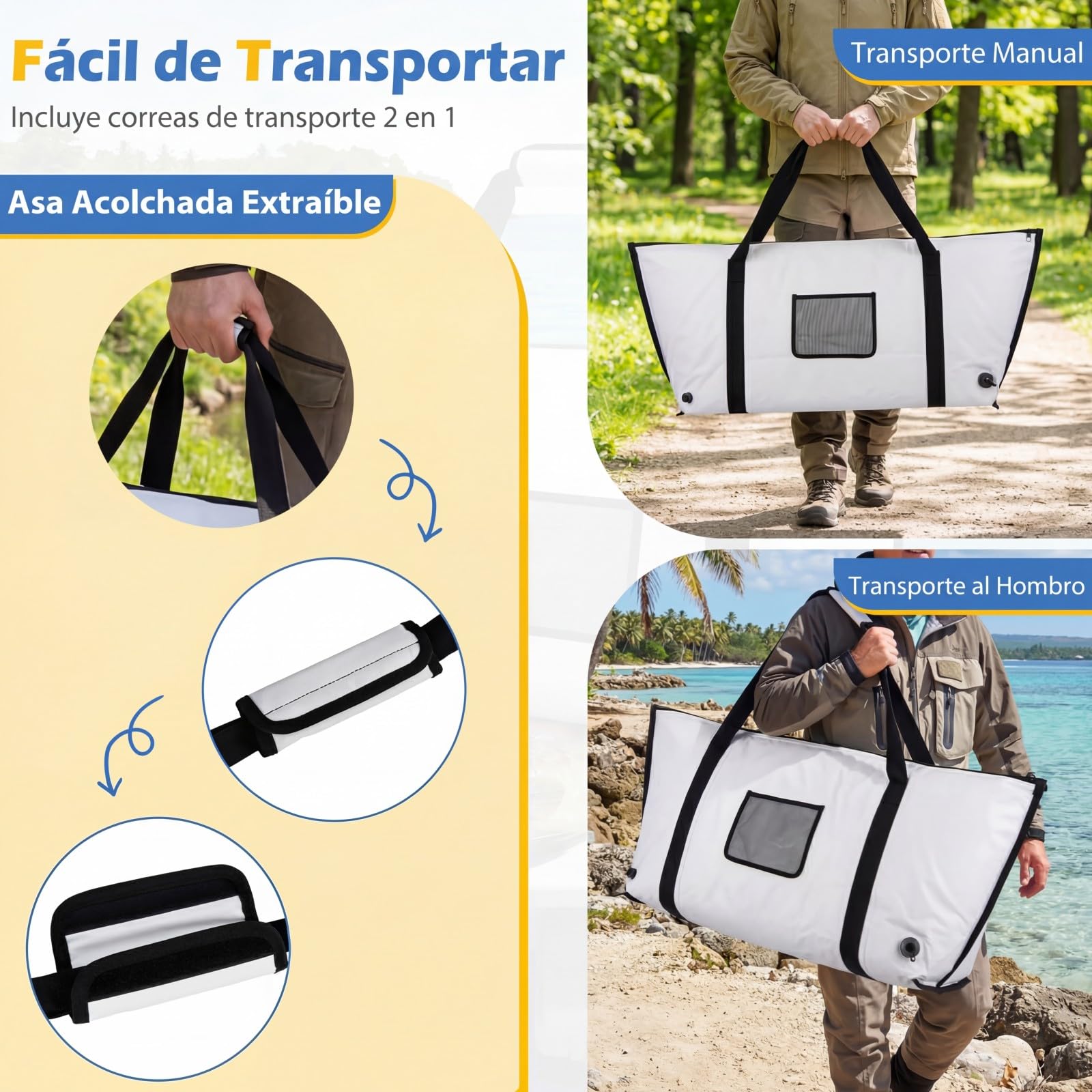 COSTWAY 122 cm Bolsa Isotérmica para Pescado, 80 L Nevera Portátil Impermeable y A prueba de Fugas que Mantiene el Hielo durante 24 Horas, Bolsa Térmica de PVC con Cremallera, Asa y Válvula de Drenaje
