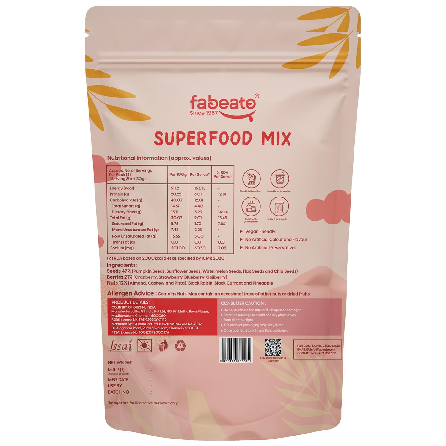 Fabeato 15-In-1 Premium Superfood Mix 200g |Trail Mix |Nuts, Dry Fruits, Seeds and Berries | Rich in Dietary Fiber, Rich in Protein|Trans Fat free|Rich in PUFA 4