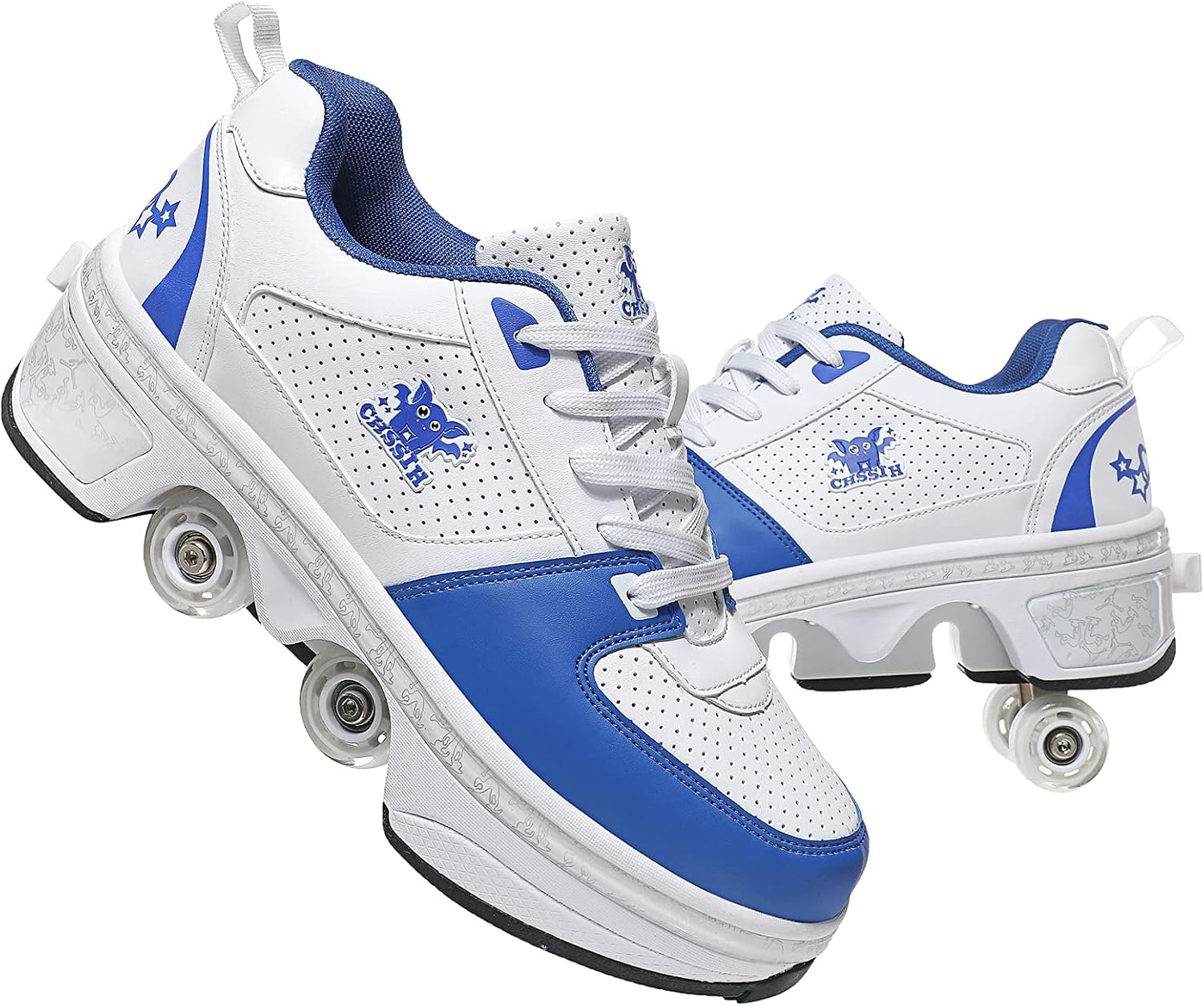 FTYUNWE Roller Skates for Women Outdoor,Parkour Shoes with Wheels for Girls/Boys,Kick Rollers Shoes Retractable Adults/Kids,Quad Roller Skates Men,Unisex Skating Shoes Recreation Sneakers