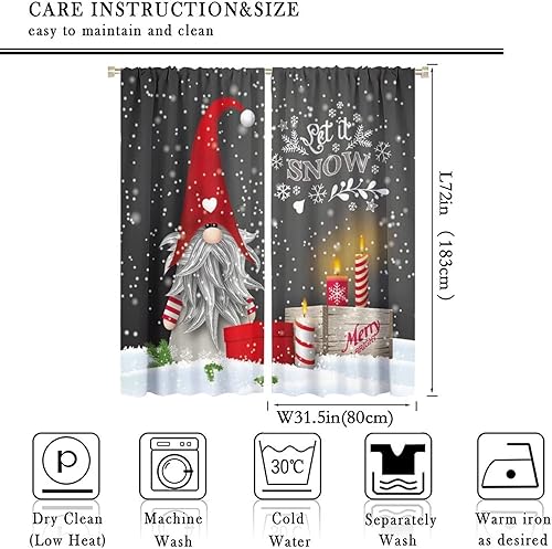Miniatura 2 de Cortinas de Navidad, gnomo, velas de Navidad, regalos de copo de nieve rojo para sala de estar, dormitorio, decoración con bolsillo para barra,