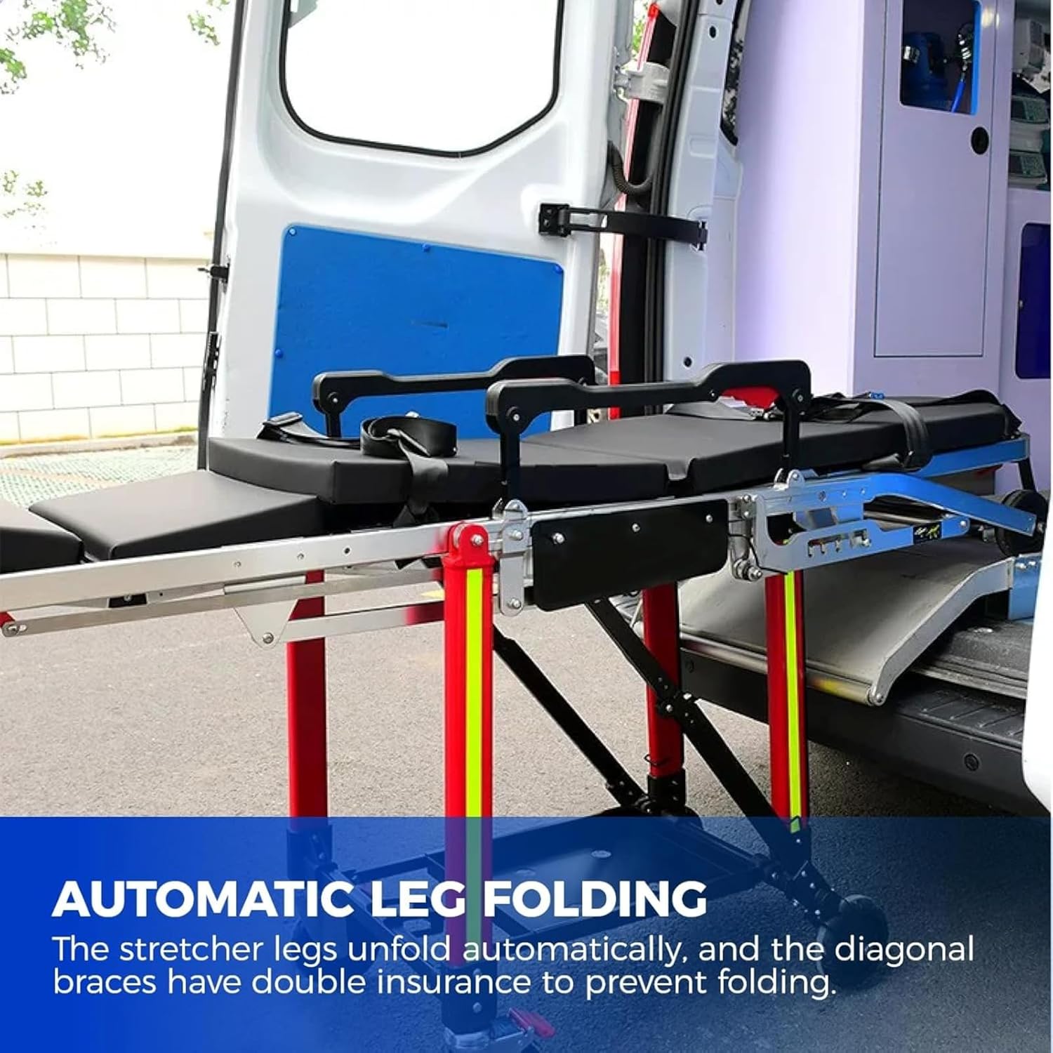 Capacity 700 Lbs Ambulance Stretcher Bed, Aluminum Alloy Chair Folding Automatic Loading Ambulance Gurney Stretcher Chair for Patient Transfer, Emergency Evacuation, Rescue