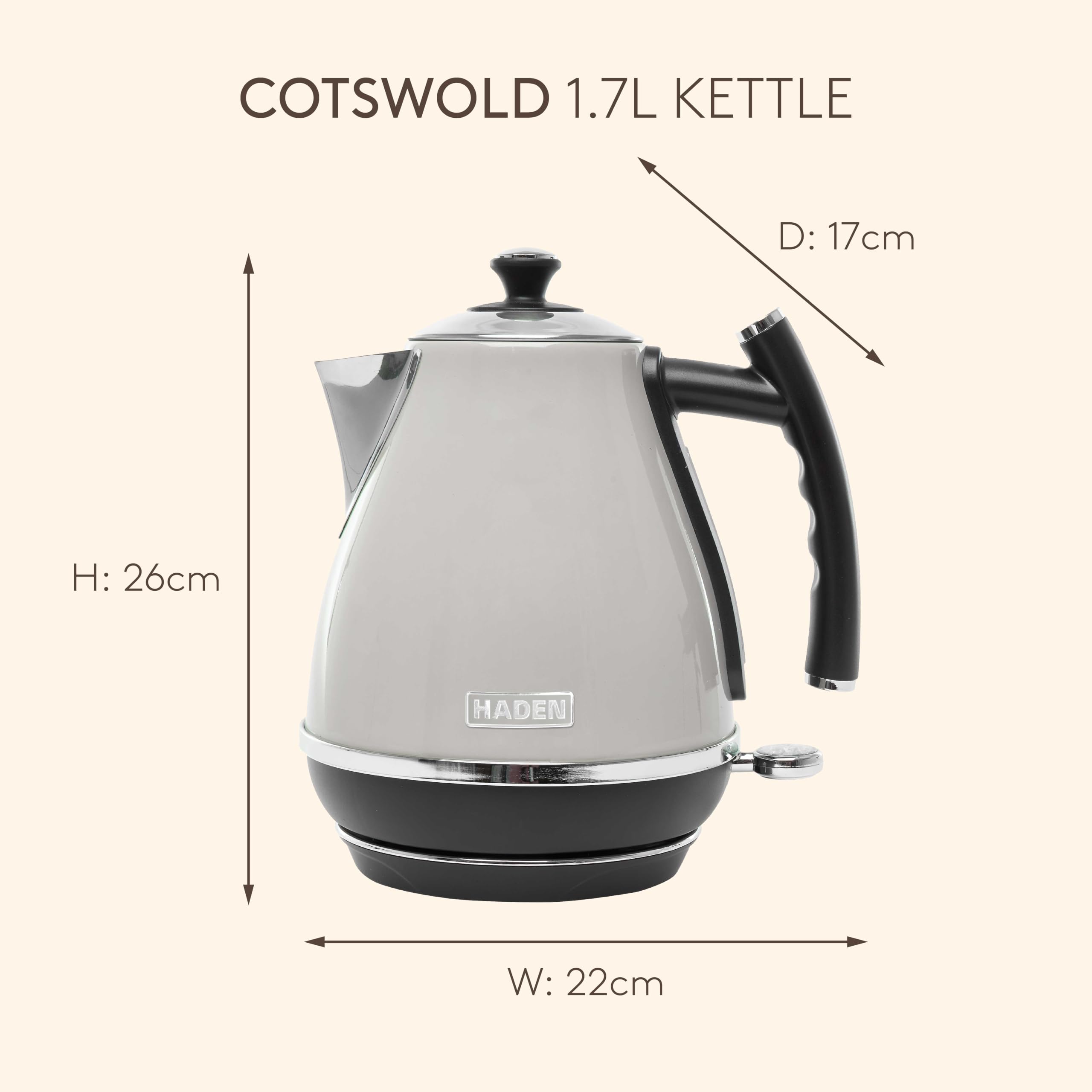 Haden Kettle Cotswold - Masilla retro de 1,7 L de hervido rápido y apagado automático