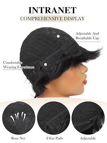 Miniatura 9 de Quantum Love Pelucas de cabello humano con corte Pixie, peluca de cabello humano en capas cortas para mujer, 6 pulgadas, sin pegamento, corte de