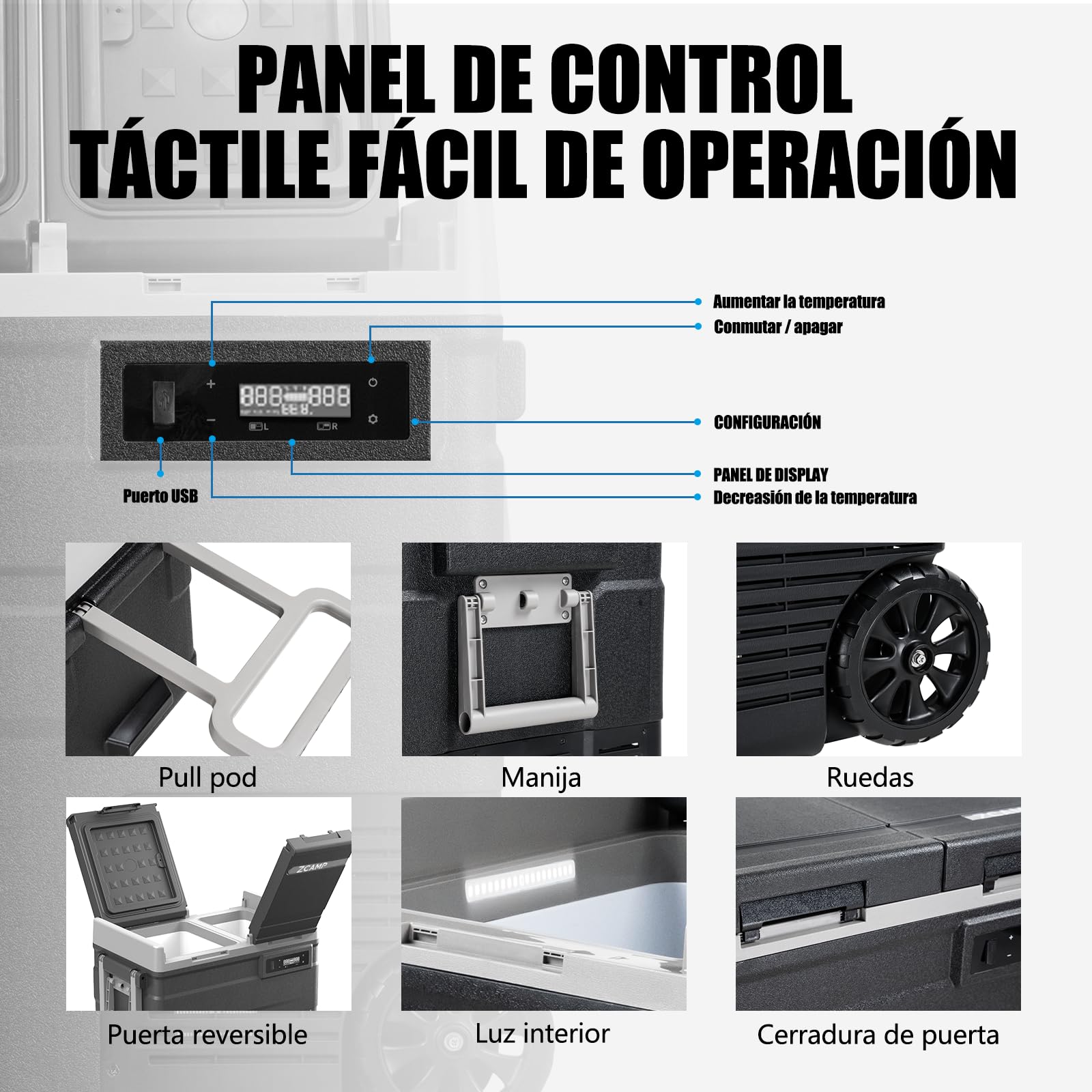 UD55 49L Doble Zona Nevera Portátil Eléctrica Refrigerador de Coche 12V 24V frigorífico CA 220v para Hogar, Con Ruedas,Nevera Camper, Viajes, Automóvil, 20ºC a 20ºC