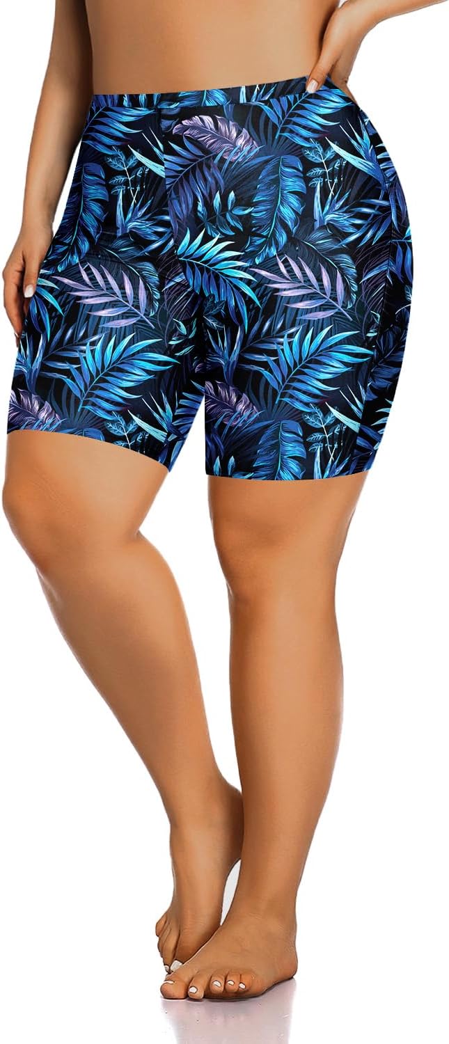 Aqua Eve Plus Size Swim Shorts Women Tummy Control Swimsuit Bottoms High Waisted Bikini Bottom