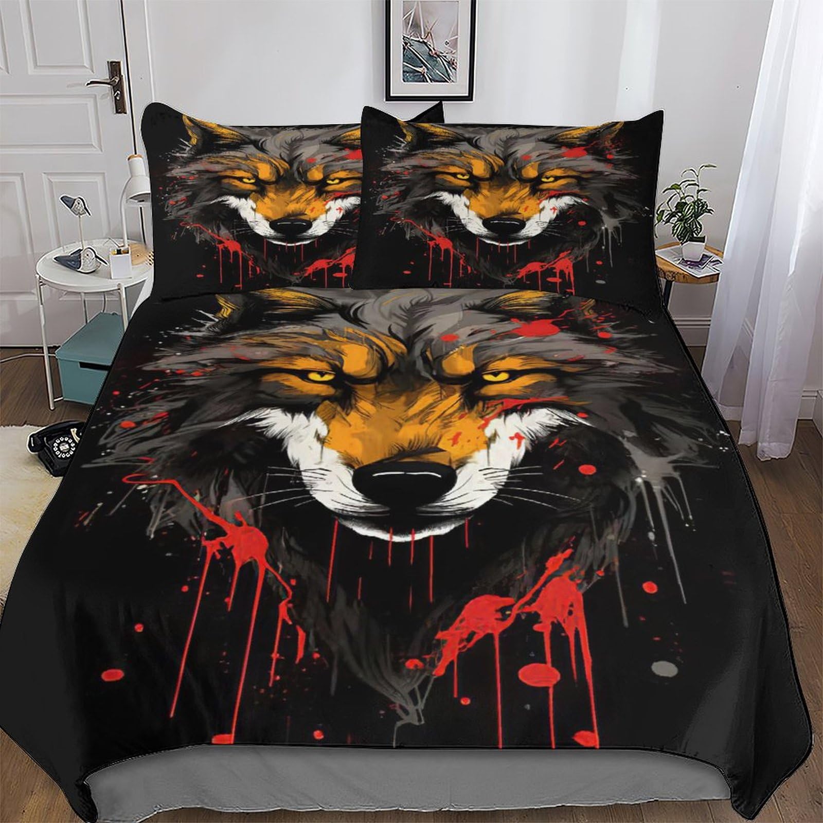 Housse de couette loup 3D 200x200 en microfibre pour chambre ado