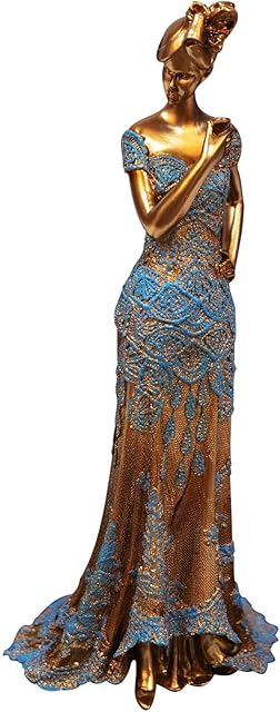 Maisonica Art Deco Raffles Lady Figurine Bronze & Blue Finish Figurine Ornament 33cm