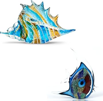 EUSTUMA Hand Blown Glass Conch Fish Figurines,Sea Animal Ornament for Home Decor,Sea Animals Collection for Birthday Gift,Glass Seashell