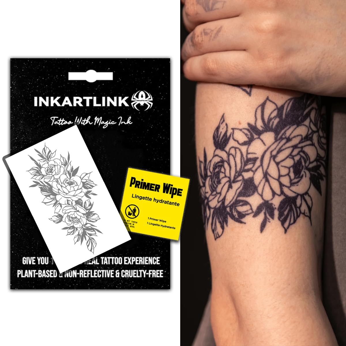 INKARTLINK Semi Permanent Tattoo, 6pcs of Arm Flower Tattoo Stickers for Women, Exquisite and Realistic, Waterproof, Non-reflective (Flower Tattoo Combination)