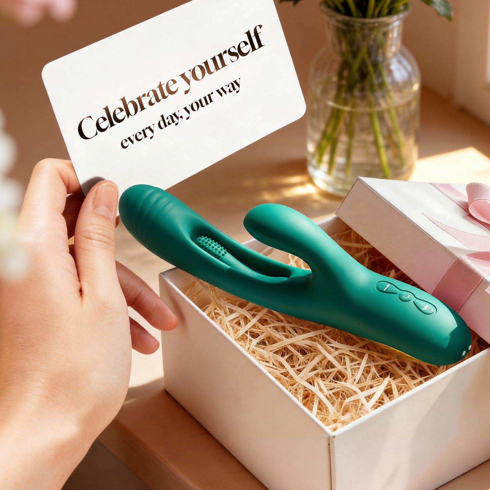 Vibrator Dildo Rabbit Sex Toys -LOVENOTE G Spot Vibrator Massager for Women Clitoral Nipple Stimulation, 3 in 1 Sex Toys with 14 Vibration & 7 Tongue Licking Flapping, Adult Product Aurieel (): Green