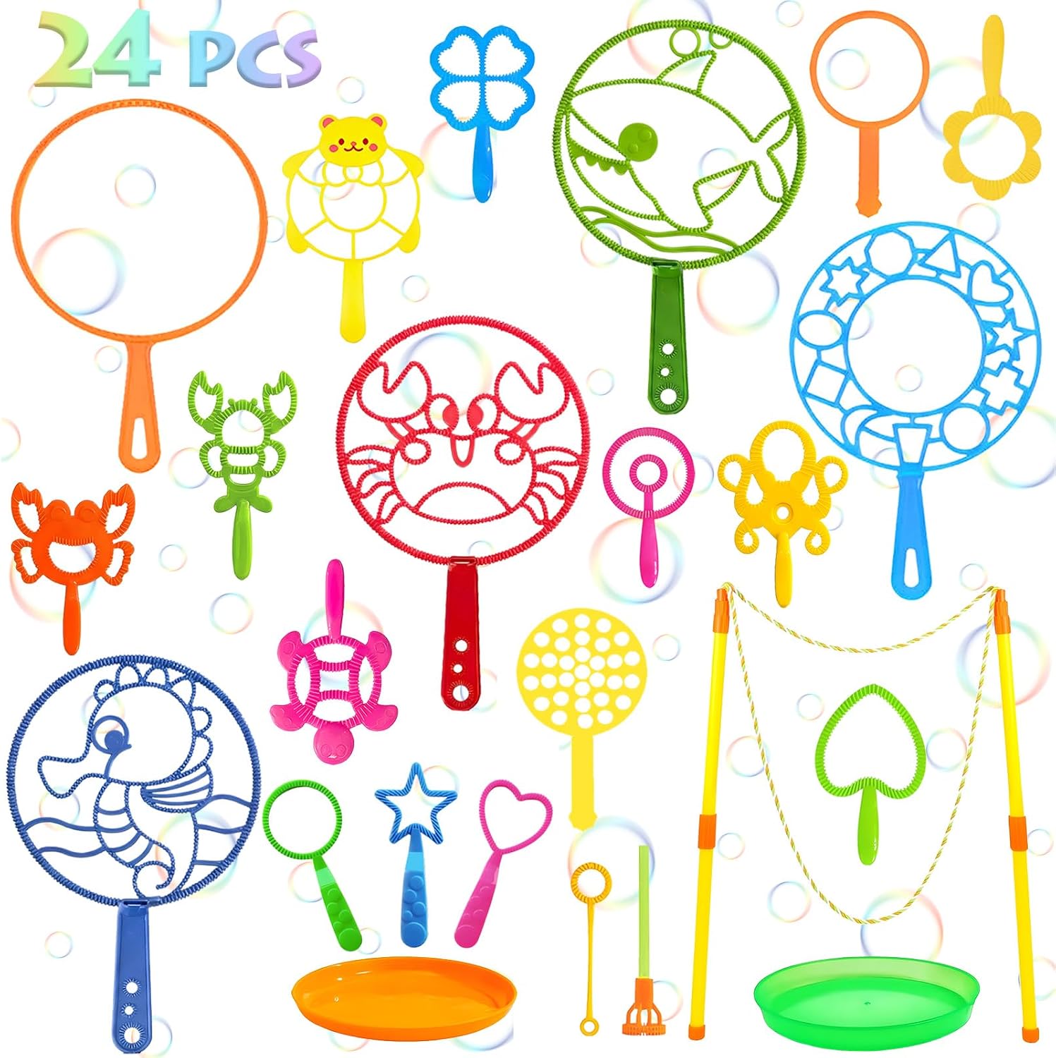 24 Pcs Big Bubble Wands Set,Big Bubble Wands Set for Adult Summer Outdoor Toys Bubbles Party Favors Giant Bubble Wands with Trays