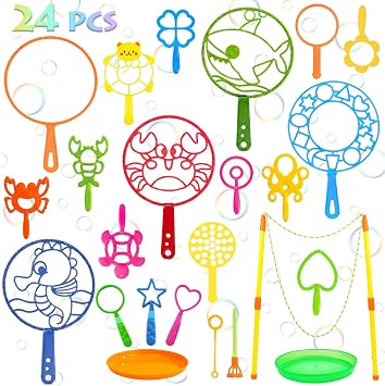24 Pcs Big Bubble Wands Set,Big Bubble Wands Set for Adult Summer Outdoor Toys Bubbles Party Favors Giant Bubble Wands with Trays