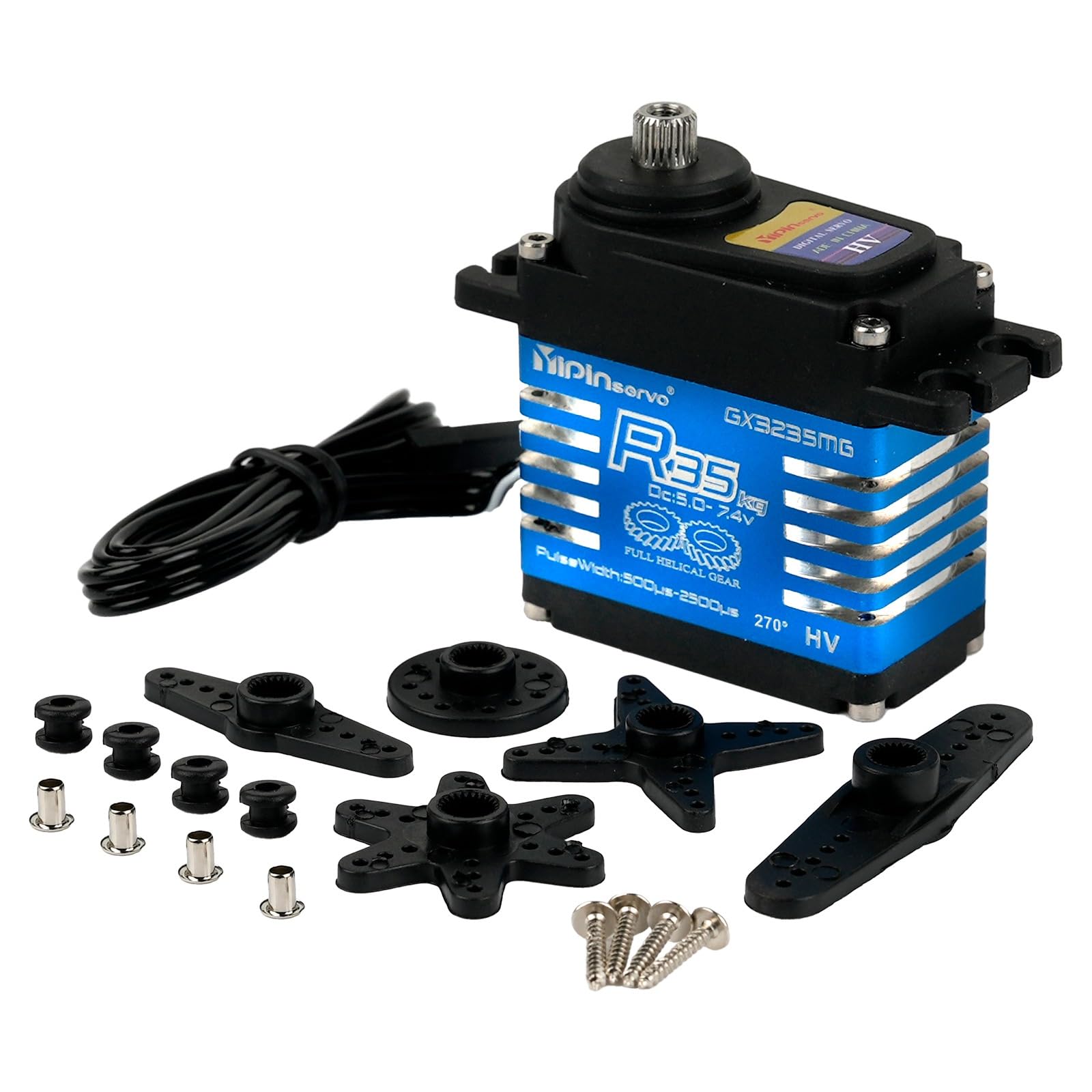 Servomoteur numérique à noyau de fer 35 kg, 5,0-7,4 V, roue dentée en acier, étanche IP68, 1/8 1/10 (270 degrés)