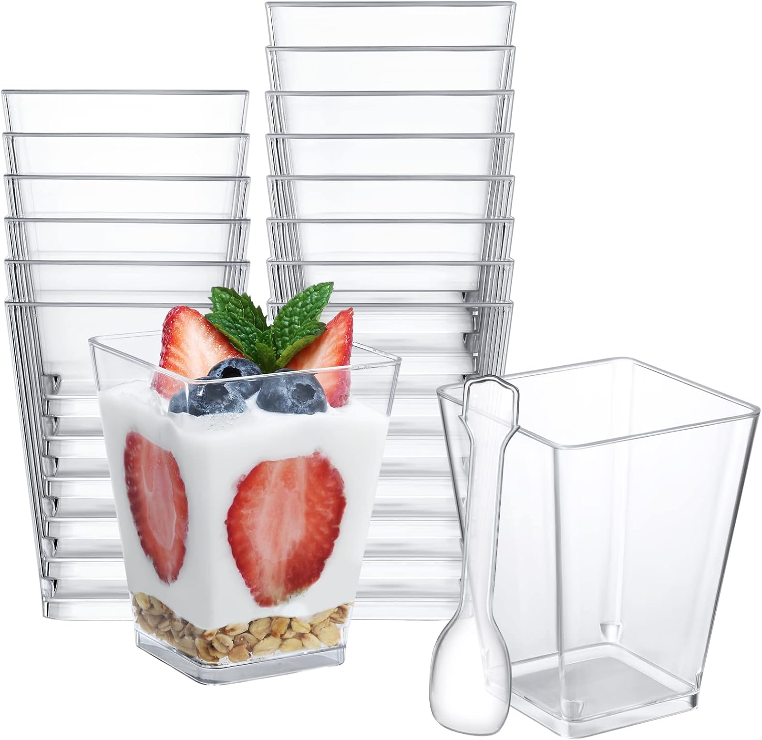 Buy SHOPDAY 5oz Plastic Dessert Cups 50 Pack Small Clear Square Parfait