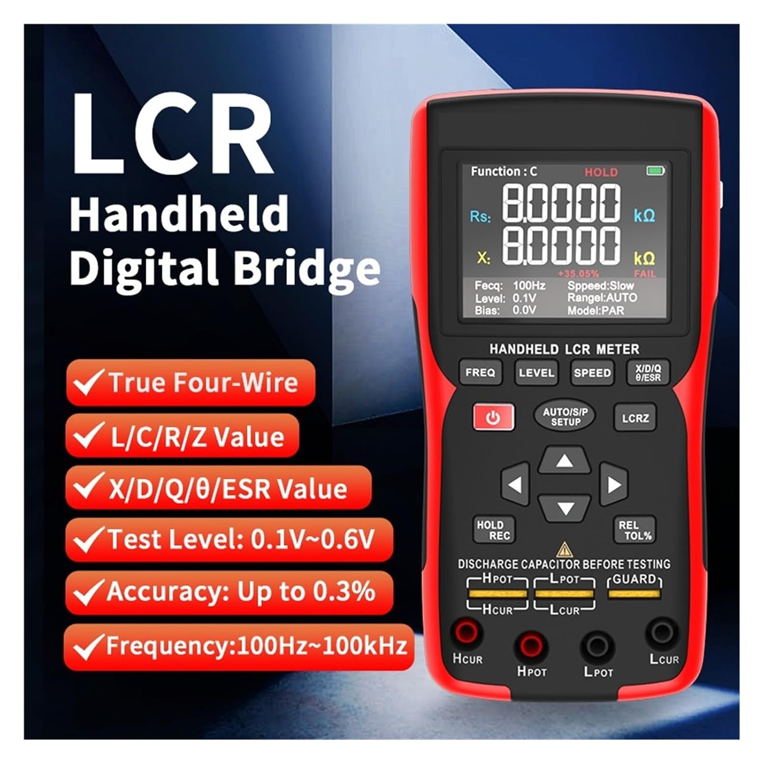DQ01 LCR Digital Bridge Meter Handheld High Precision Capacitance Inductance Resistance Tester with Display