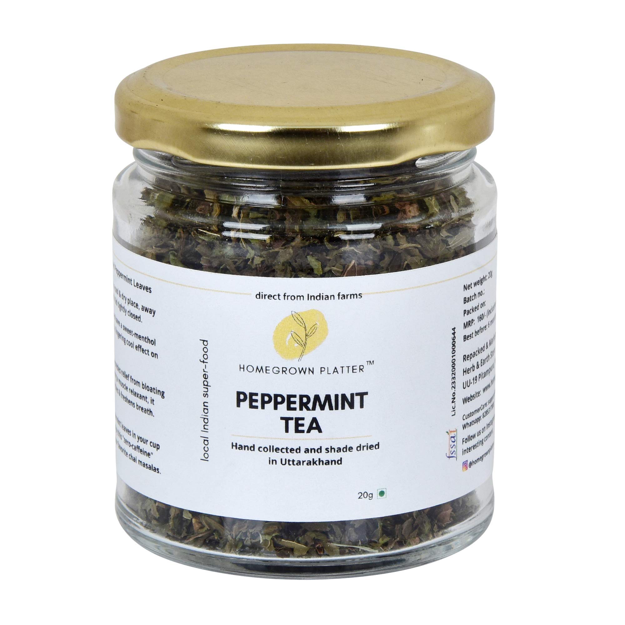 Homegrown Platter Dried Peppermint Leaves [refreshing flavor] for Herbal Tea from Uttarakhand, 20 grams (B08XBX3TH8) Amazon Price History, Amazon Price Tracker