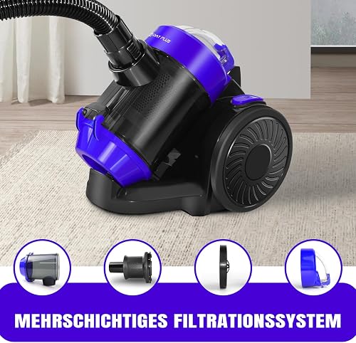 Aspirapolvere senza sacchetto, aspirapolvere senza sacchetto, 1000 W, potenza di aspirazione, cavo lungo, bocchetta a lancia, 1000 W, tappeto, piastrelle, potente aspirapolvere con cavo da 4 m, cavo - 3