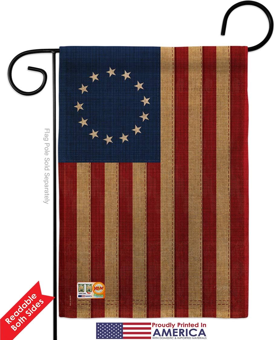 Betsy Ross Vintage Burlap Garden Flag Americana US Historic July Memorial Veteran Independence United State American Small Decorative Gift Yard House Banner Double-Sided Made In USA 13 X 18.5