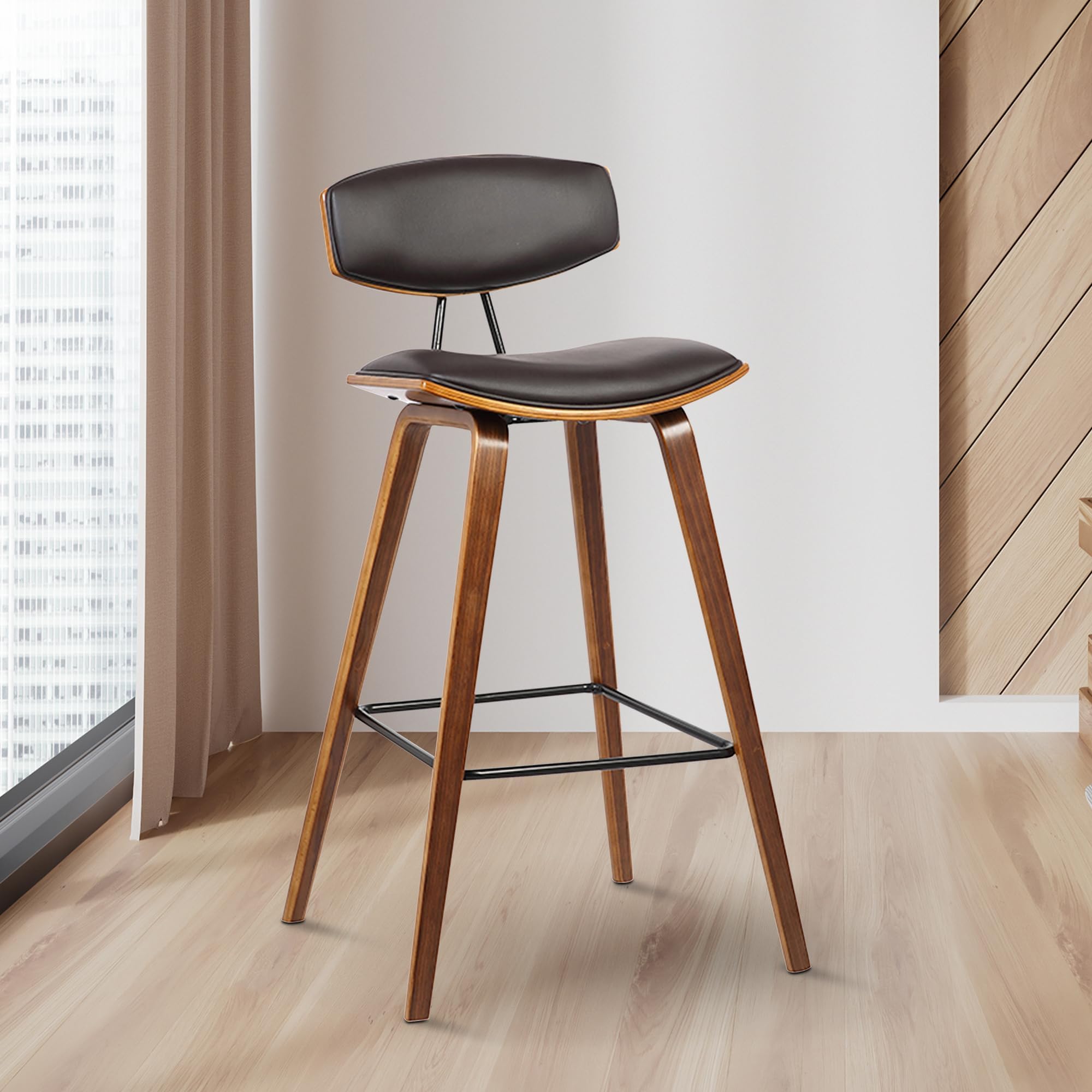 Creative Bar Stool with Wooden Legs & MS Powder-Coated Footrest Sturdy Design with Comfortable footrest, Perfect for Kitchen or bar Seating (Pack of 1)