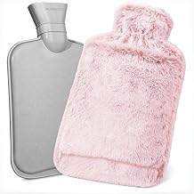 2L Hot Water Bottle with Hand Pocket, BS19702012 Certified, Leak-Resistant Hot Water Bag for Period Cramps, Cold Hands, Soft Plush Cover for Cozy Winter Comfort Blossom Pink
