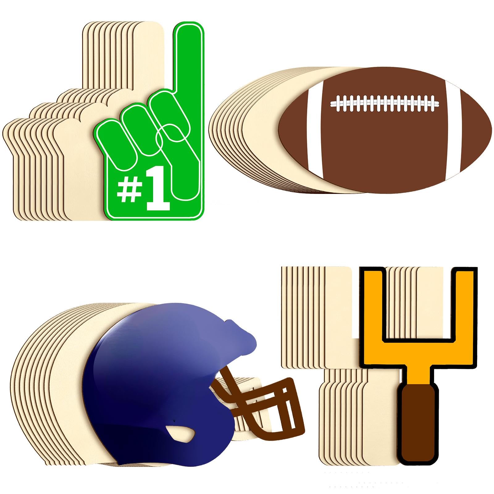 Blulu 40 Pcs Wood Football Cutout, Unfinished Wood Football Ornaments, Mini Rugby Helmet Ornaments for DIY Crafts Door Hanger Sports Themed Party Home Decoration