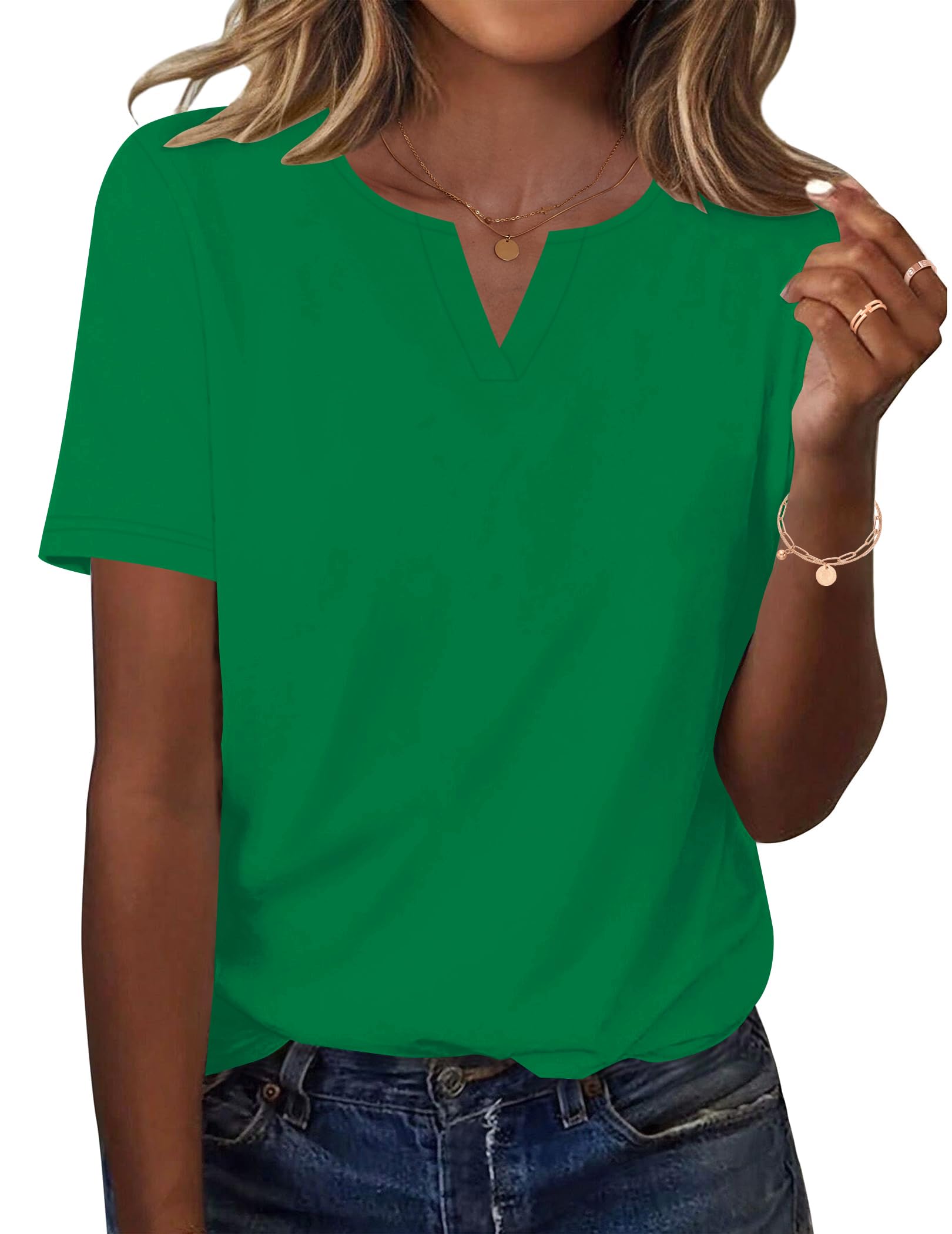 Rapbin Bluse Damen V-Ausschnitt T-Shirt Blumen Tunika Kurzarm Top Sommer Oberteile Elegant Casual Business