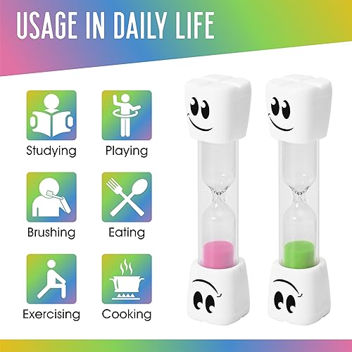 Miniatura 5 de TeaherFav - Temporizador de arena para cepillo de dientes de 2 minutos para niños, juego de 4 pequeños relojes de arena sonrientes azul, rosa,