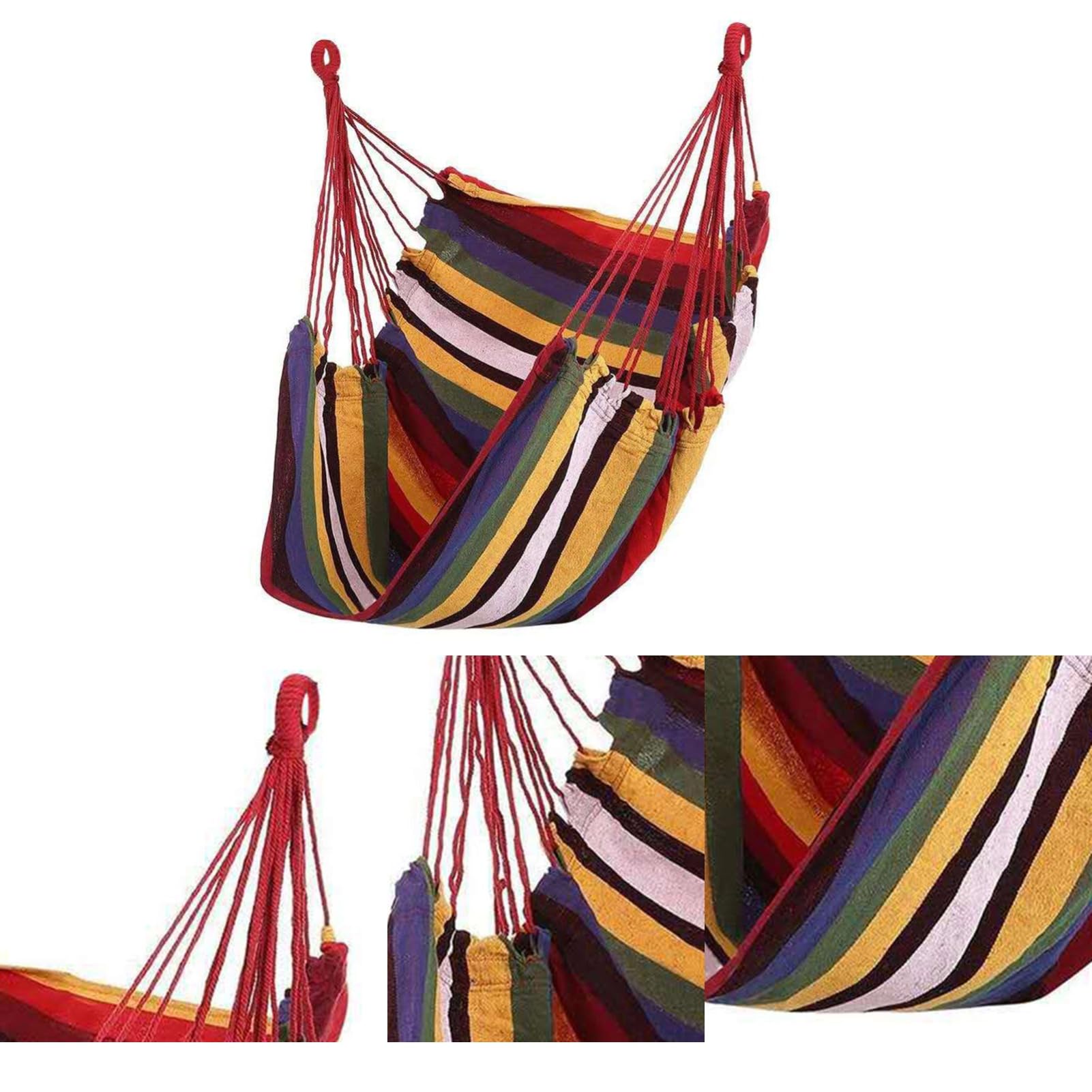 Sedia Sospesa Altalena per Amaca da Esterno in Tela, a Strisce Colorate, Pieghevole Portatile, 100x130cm, per Giardino