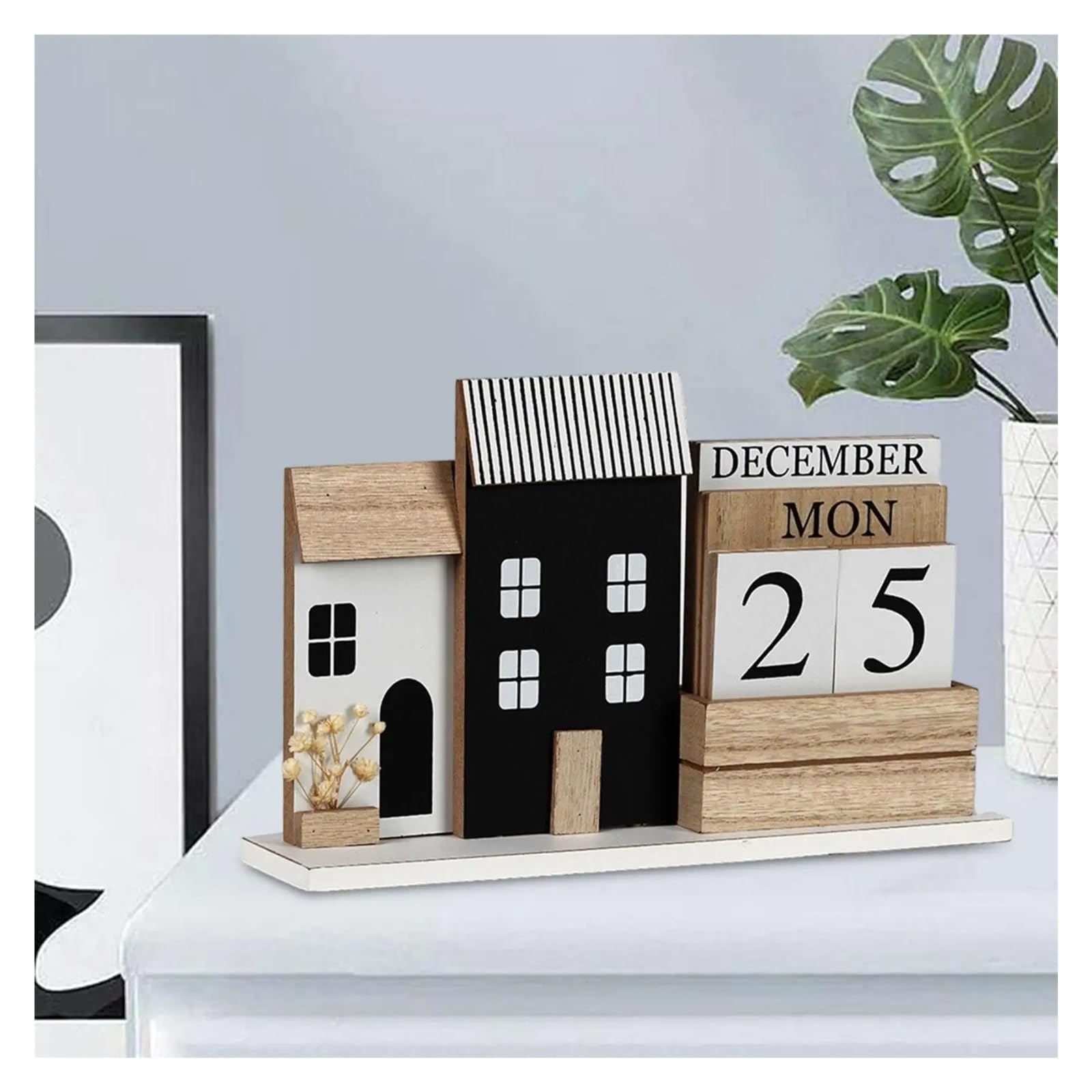 Tisch Dauerkalender aus Holz Kalenderrahmen Ornamente Tischdekoration, Holz Schreibtischkalender Holzkalender for Festival, DIY für Home Büro Dekoration