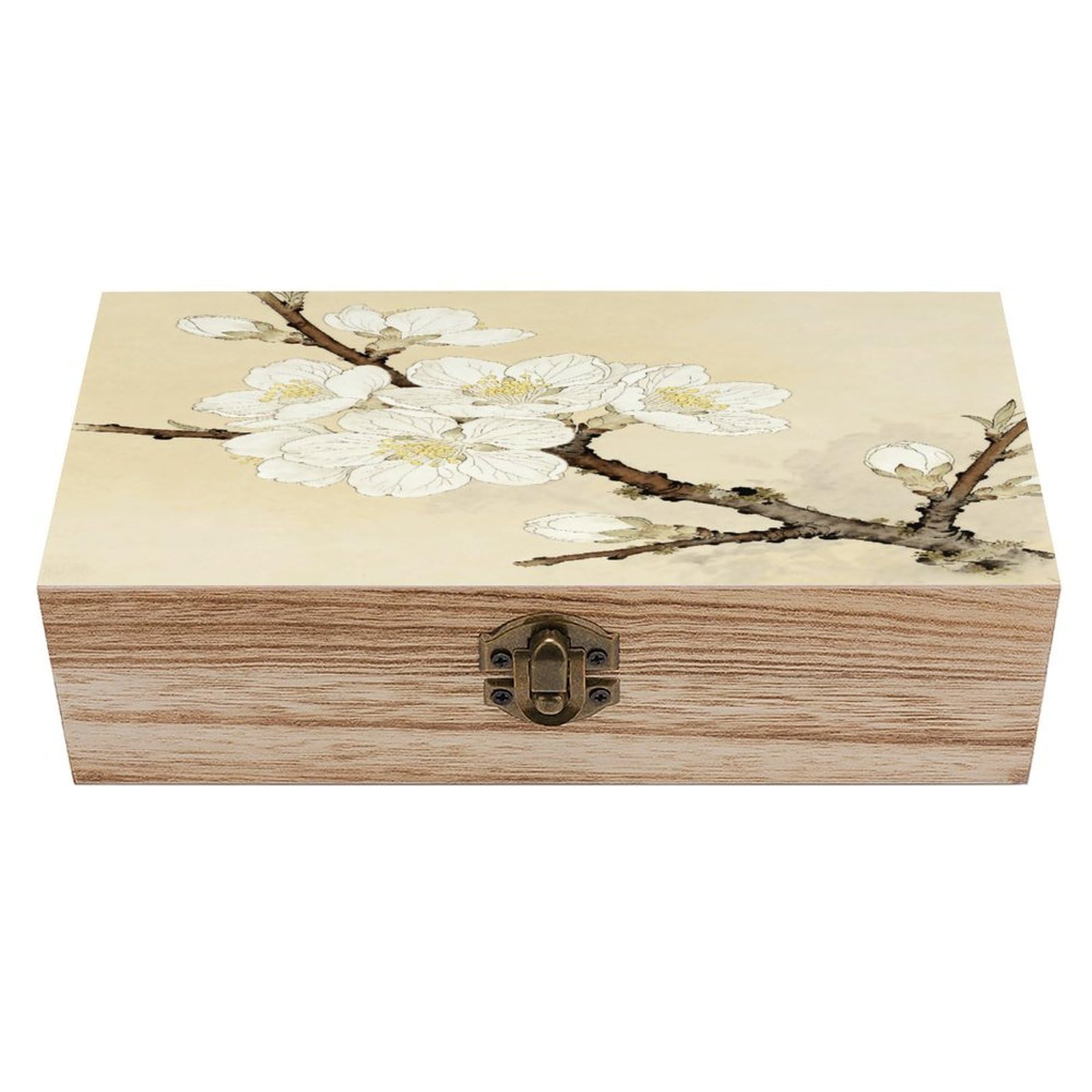 VstaDank Almond Blossom Wooden Storage Box with Hinged Lid Natural Wooden Box Beautifully Keepsake Boxes Vintage Wood Boxes Jewelry Organizer Trinket Storage Chest Unique Gift