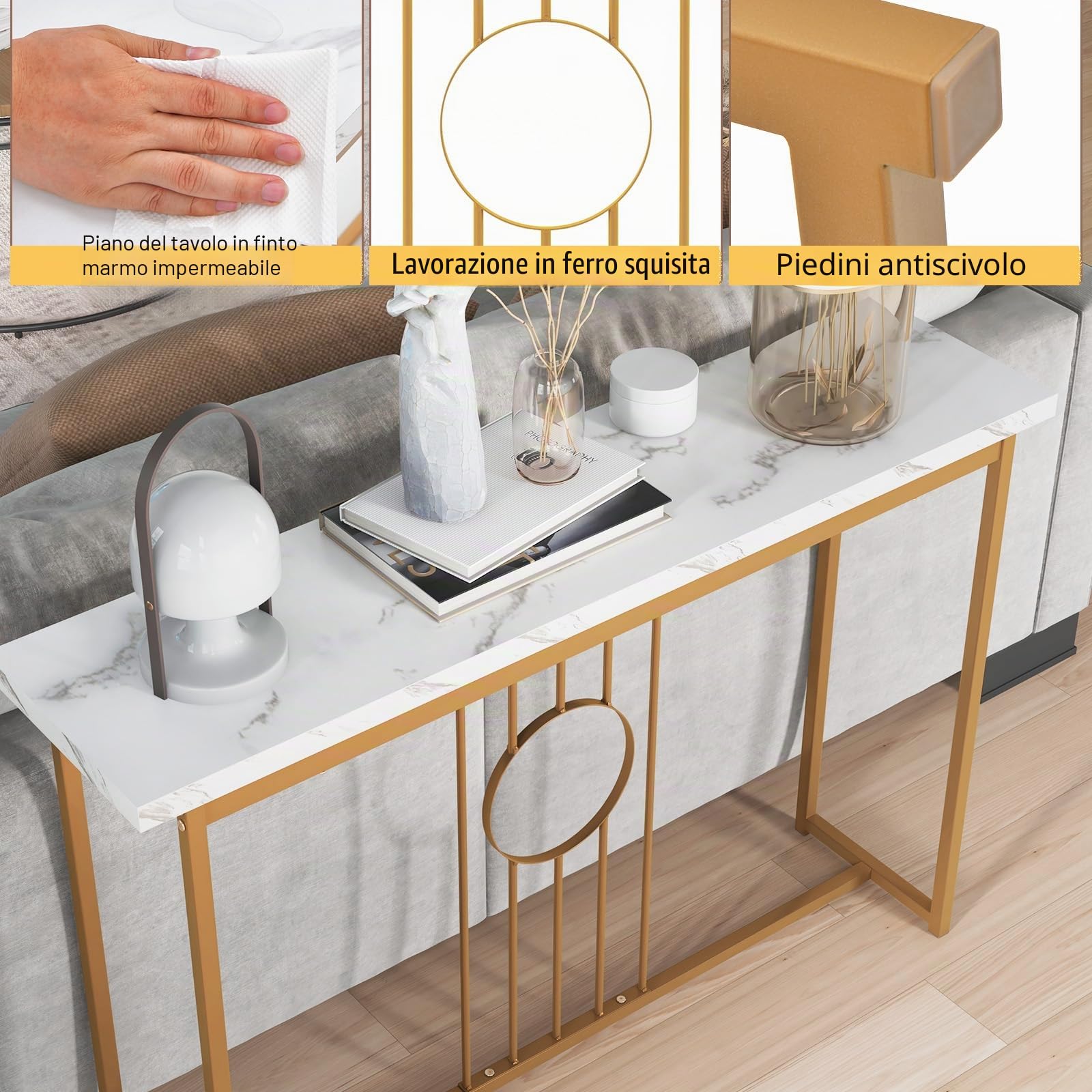 LIFEZEAL Tavolo Consolle Oro, Console Dorata, Tavolo Ingresso Moderno