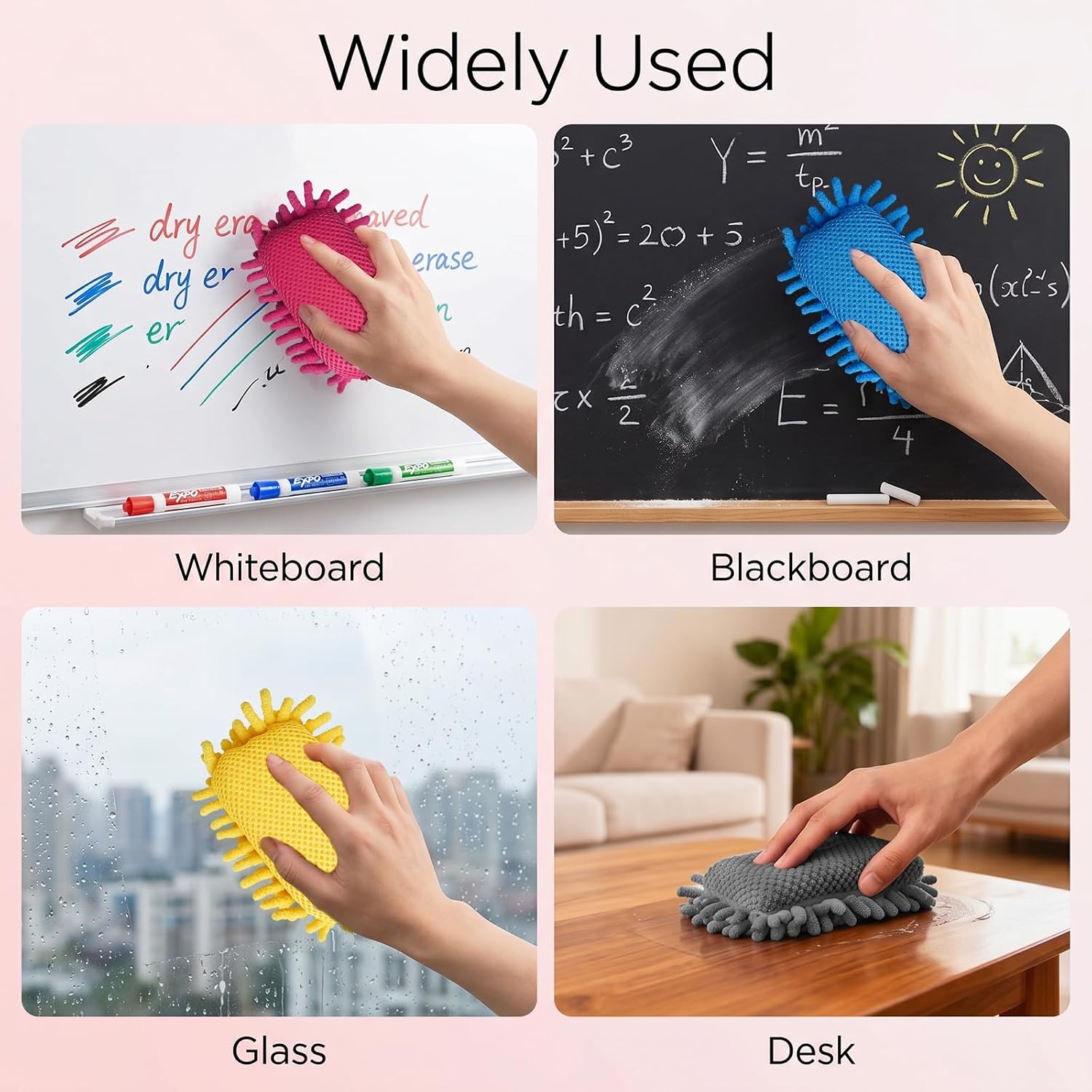 Dry Erase Eraser Magnetic, Microfiber Shag Whiteboard Eraser, Washable, for Home, Office, Classroom, 4 Pcs