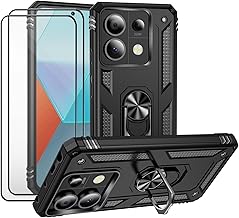 Cover for Xiaomi Redmi Note 13 Pro 5G Black Tempered Glass [2 Pack] Silicone 360° Rotating Ring Holder Case for Car Phone Case Shockproof Military Grade Cases