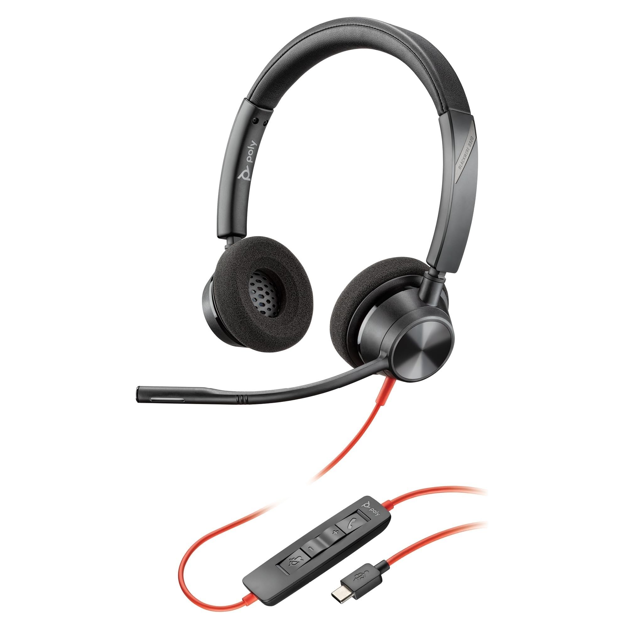 Poly Blackwire 3320 Wired Headset (Plantronics) – Flexible Microphone Boom – Hi-fi Stereo - Connect to PC/Mac via USB-C or USB-A - Works with Teams/Zoom - Amazon Exclusive