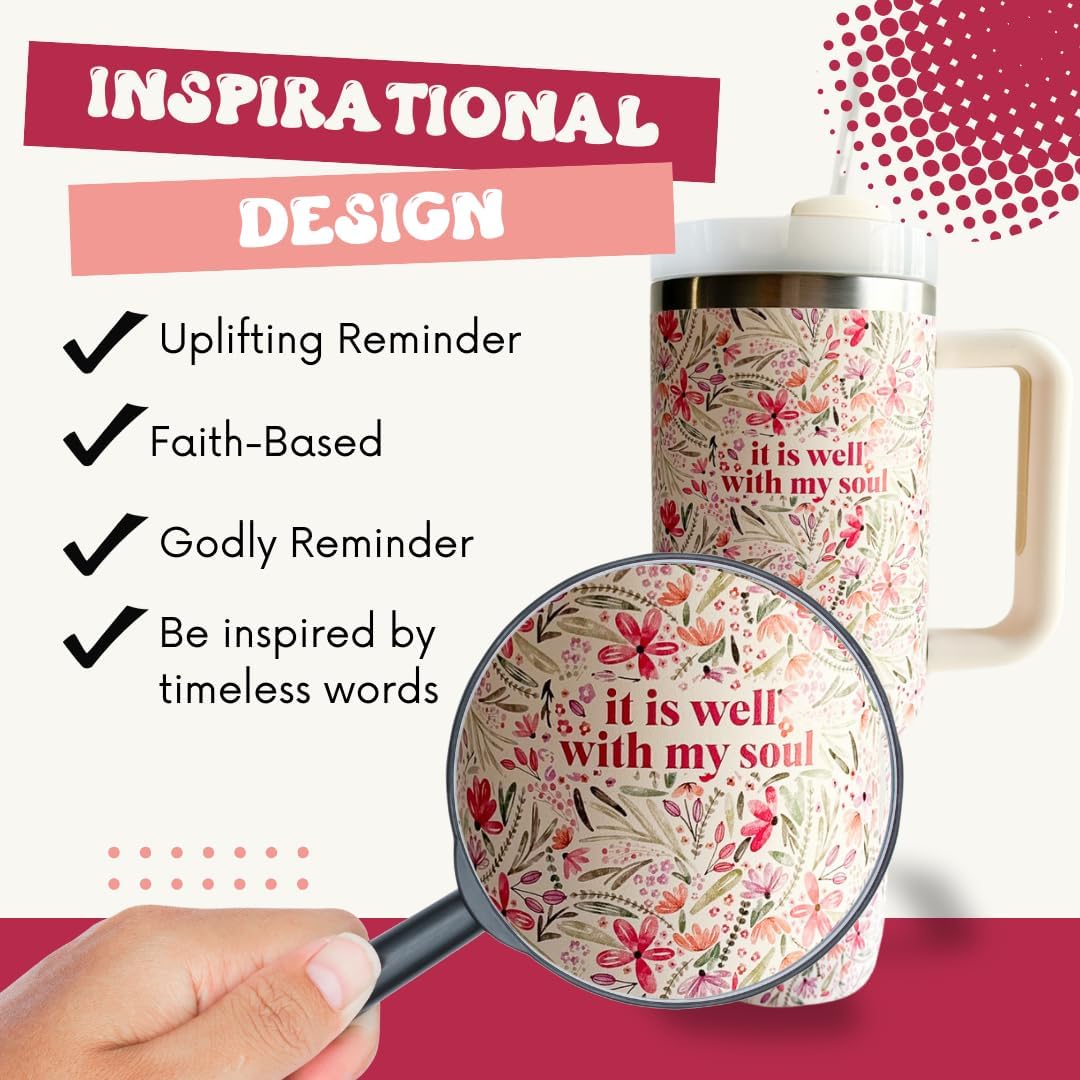 Elly and Grace Christian Steel Tumblers, Christian Bible Cups for Women, Spill Safe Straw Included (It Is Well, 40oz) - Image 4