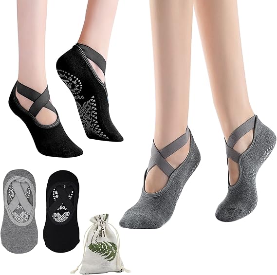 2 Paia Calze Yoga Donna Antiscivolo Con Dita | Taglie EU 37-42 | Per Pilates, Danza, Fitness