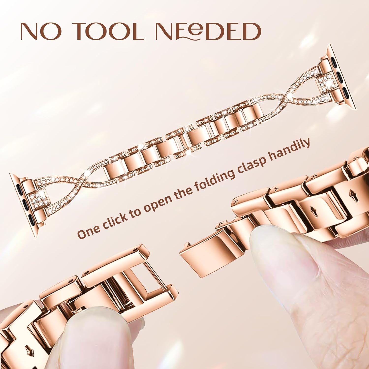 Slim Band Compatible with Apple Watch Bands 40mm 41mm 42mm 38mm 44mm 45mm 46mm 49mm Women, Thin Dressy Metal Stainless Steel Bracelet with Bling Diamond for iWatch Series 11 10 9 8 7 6 5 4 3 SE Ultra - Image 2