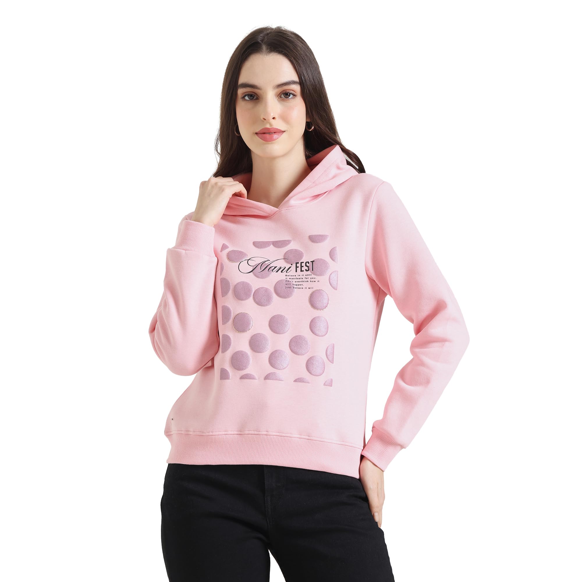 Women’s Hooded Sweatshirt | Stylish Pink Hoodie with Printed Design | Full Sleeve Winter Wear Top for Girls & Women-image-2