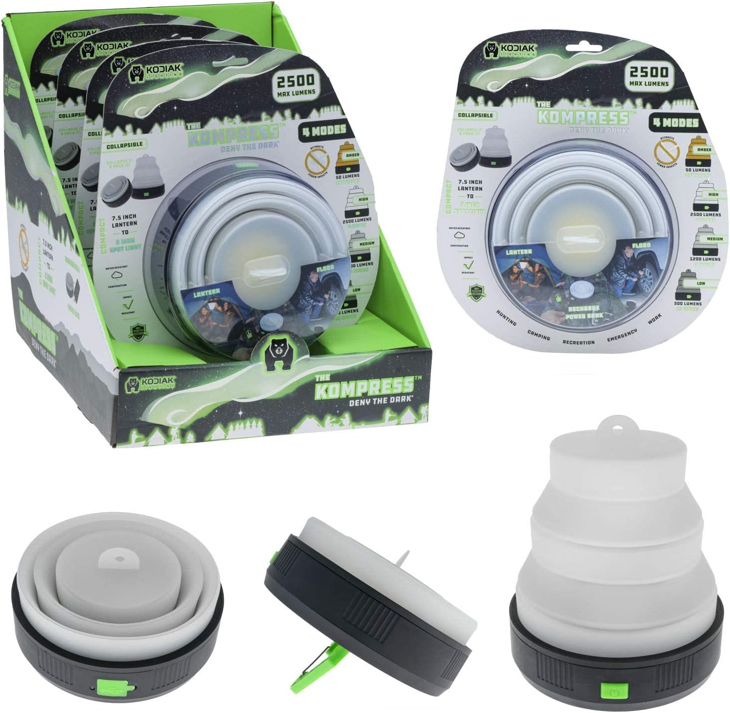 Kodiak Kompress Rechargeable Pop-Up Lantern, Compact Collapsible LED Camping Lantern with USB Charging, Portable Light for Hiking, Emergency, Power Outages, and Outdoor Use