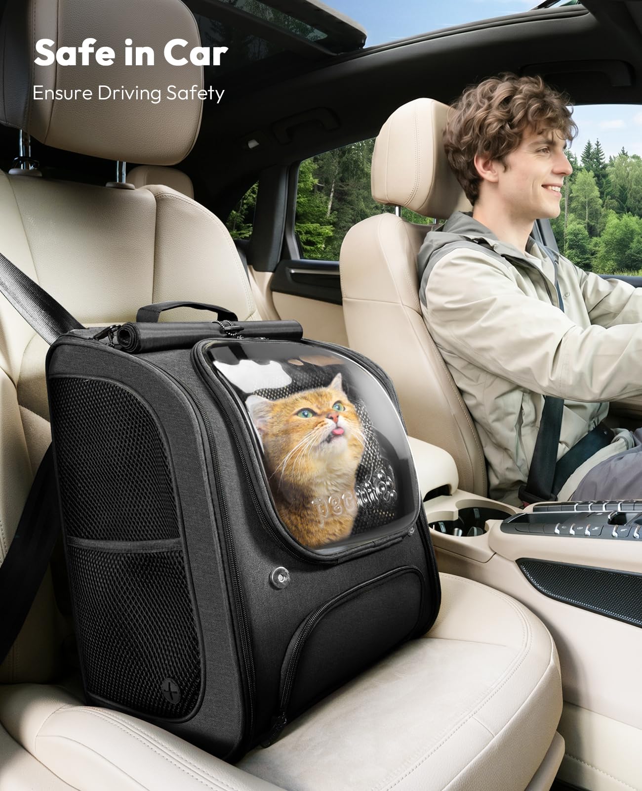 Pecute Mochila Transportadora para Gatos con Burbuja - Espacio Amplio y Estable, Visera Transpirable, Ideal para Viajes, Senderismo, Escalada, visitas al Veterinario con Mascotas, Negro