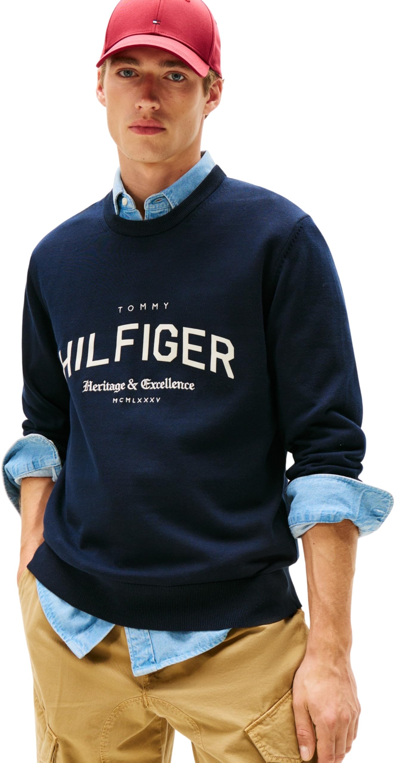Tommy Hilfiger Herren Sweatshirt Brand Identity mit Rundhalsausschnitt, Blau (Desert Sky), XL