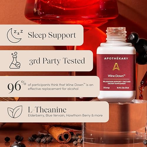 Miniatura 9 de Apothékary Wine Down Suplemento de hierbas, tintura inspirada en vino tinto sin alcohol, sin azúcar, sin gluten, vegano, 30 porciones, 1.23 onzas
