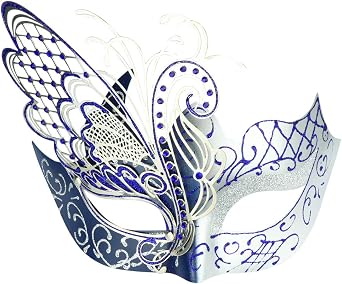 Womens Masquerade Butterfly Metal Mask, Sparkling Venetian Halloween Mardi Gras Prom Mask