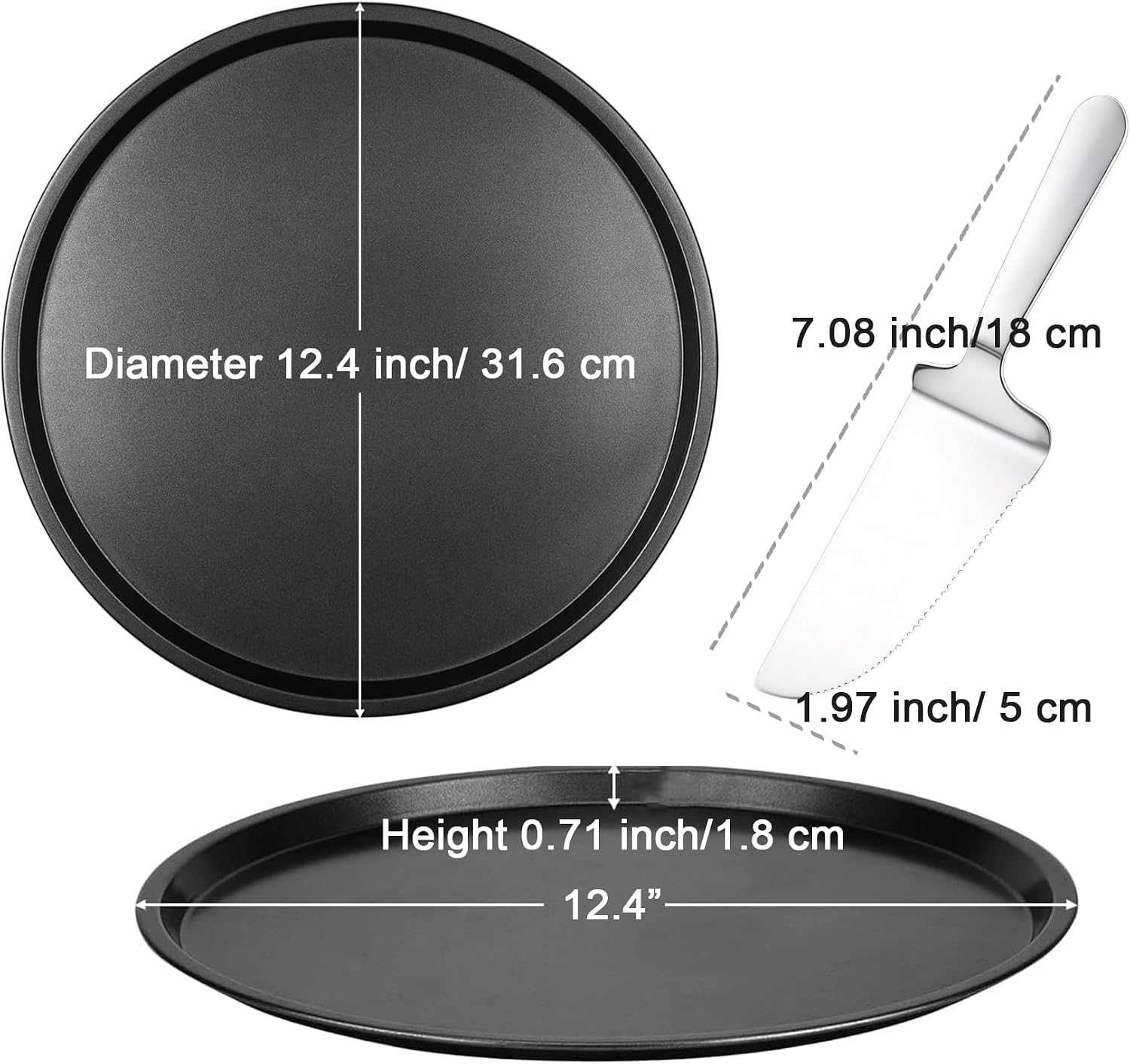 12-inch Pizza Pan, Carbon Steel Tray & Stainless Steel Cutter Set | Oven-Safe, Compatible with Breville Smart Ovens, Non-Stick Baking Pan, Home Pizza Oven Accessories