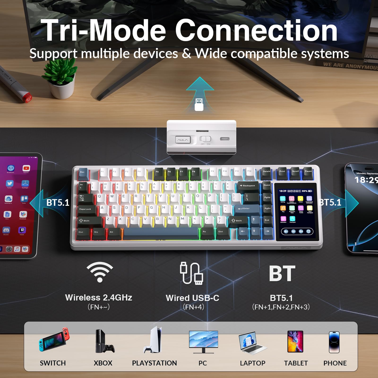 Amazon | Aula L99 ワイヤレス メカニカル ゲーミング クリーミー