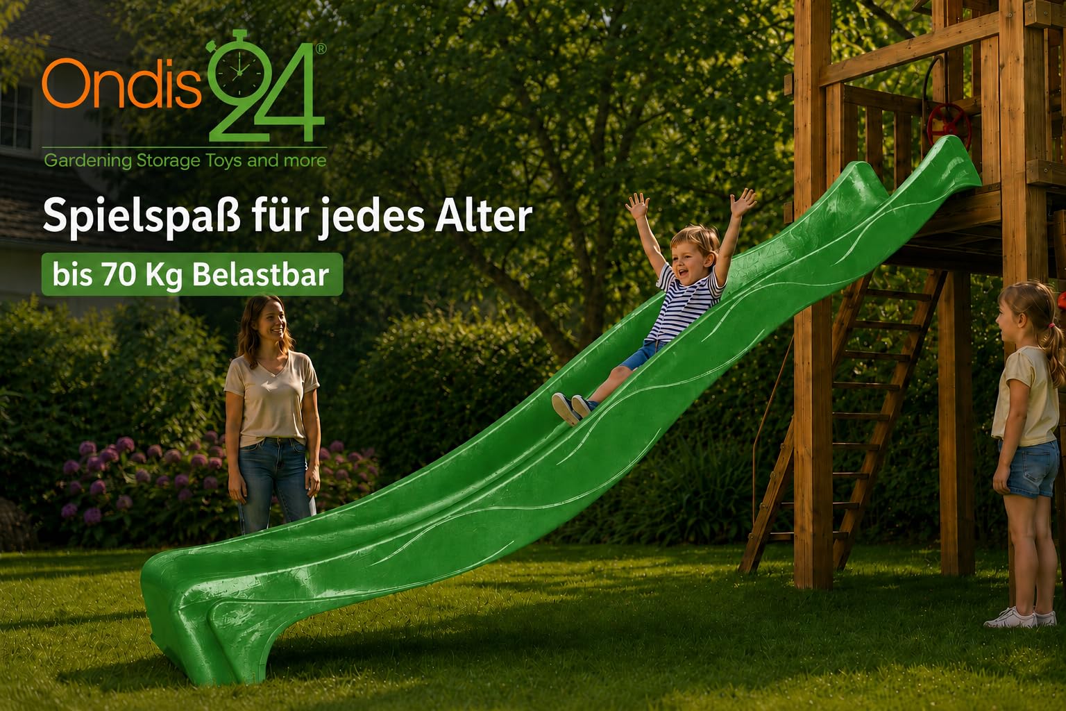 Ondis24 Toboggan à vagues de 3 m pour enfant - Toboggan aquatique pour tour de jeu ou pente à partir de 3 ans (300 cm, vert)