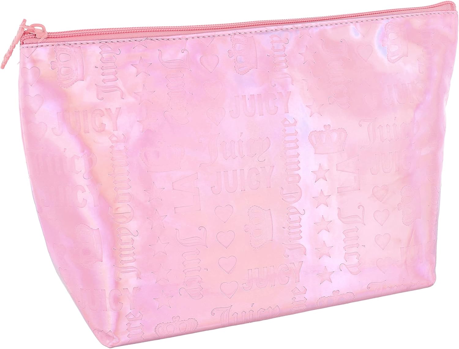Juicy Couture Pink Makeup Bag Cosmetics Organizer Travel Essentials Zip Top Wedge Logo