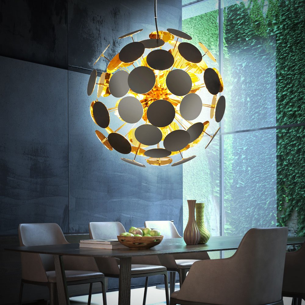 Trio Leuchten Lampa wisząca Discalgo 309900632, metal/tworzywo sztuczne, czarny matowy/złoty, bez 6 x E14, 54 x 54 x 150 cm