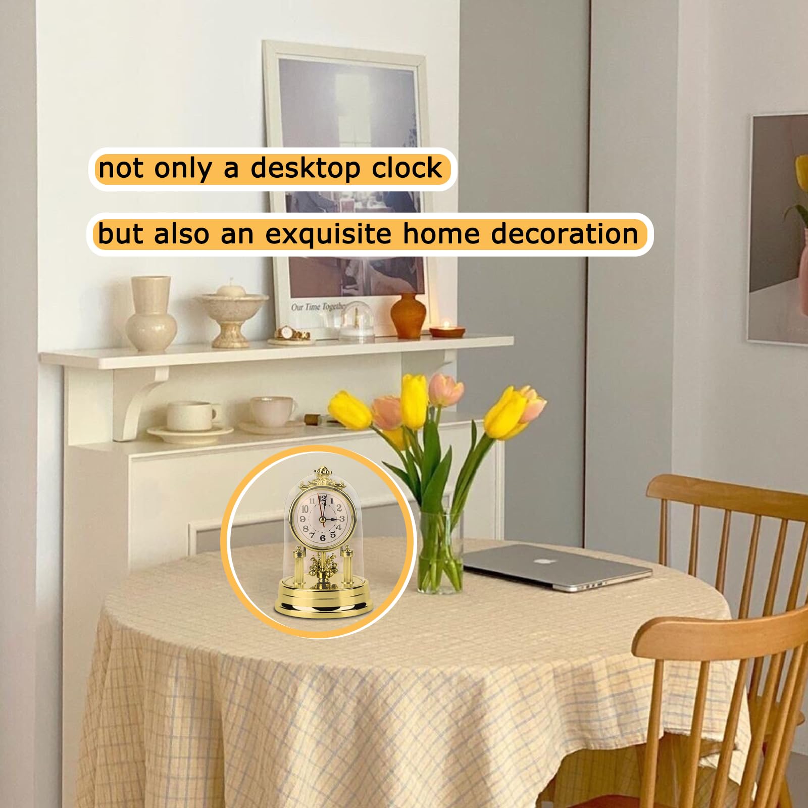 Orologio da tavolo antico silenzioso in stile retrò europeo per soggiorno, decorazione per la casa, decorazione per la casa (oro) | Leroy Merlin