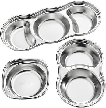 Soy Sauce Dish Stainless Steel Dipping Bowls Set of 3 Divided Sauce Dishes, 1/2/3 Compartment Korean Dipping Sauce Cups Side Dishes Style 1#